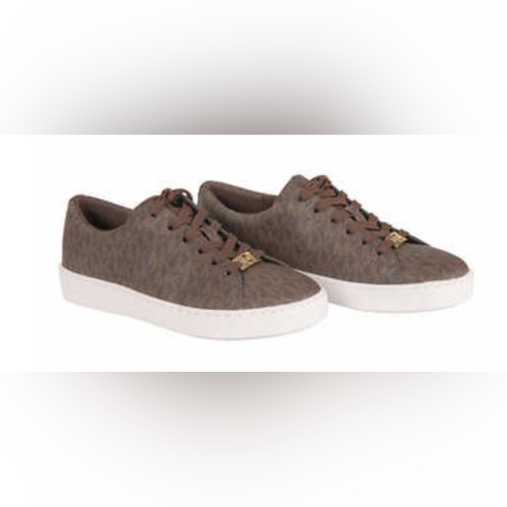 NIB! MICHEAL KORS Keaton Lace Up MK Signature Sneakers Brown w/ Gold